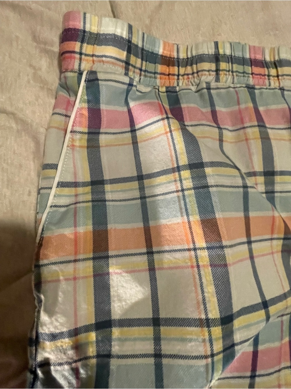 Vera Bradley Plaid Pastel Pajama Set in Cream, Pink, Blue, Peach - Picture 7 of 9